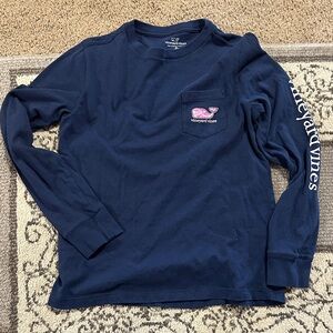 Vineyard Vines Kids Blue Long Sleeve Tee with Pink Logo